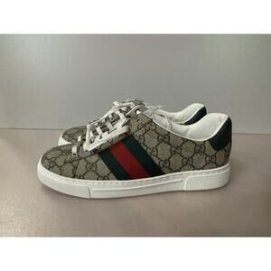 Gucci Ace Women's GG Print Ebony Beige/Green Sneakers Sz 7 Men 9 Women (UK 6)
